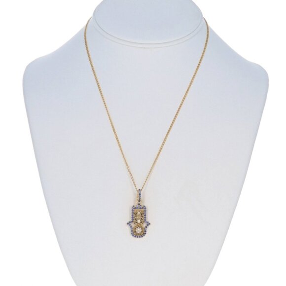 Buddha Mama Sapphire Diamond Hamsa Hand Necklace 17 3/4"-Yellow Gold 20k 1.80ctw - Picture 3 of 7